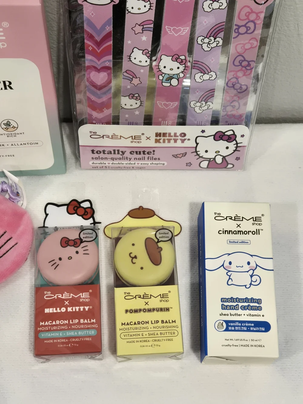 The Crème Shop Lip Balm, Hand Cream, Nail Files, Rose Water Mask and Sleep Mask